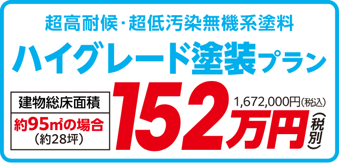 超高耐候・超低汚染無機系塗料 ハイグレード塗装プラン 152万円（税別）