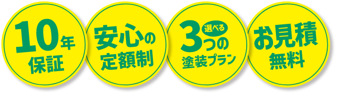 10年保証　安心の定額制　選べる3つの塗装プラン　お見積り無料